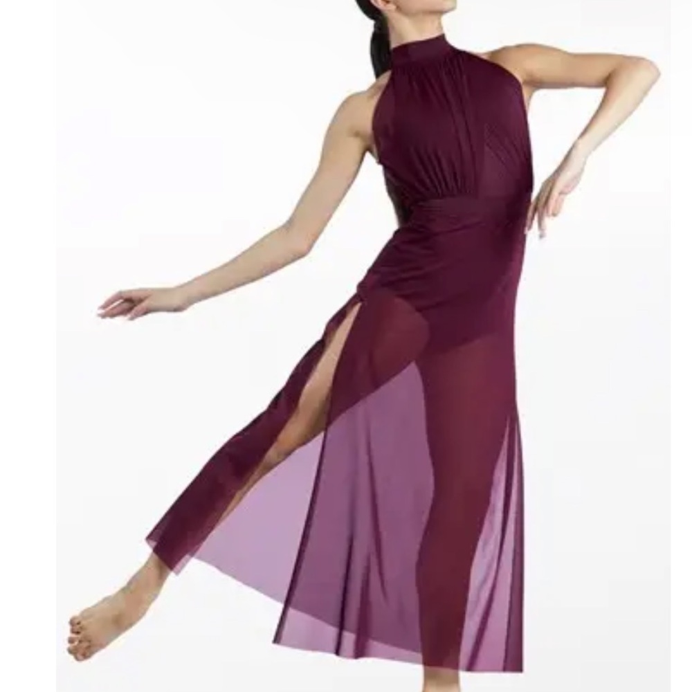 Balera Dance Costume Crisscross Mesh Lyrical Maxi Dress Size Adult Small Maroon